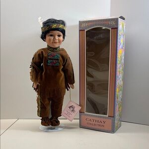 Cathay Collection Porcelain Doll Native American. NEW